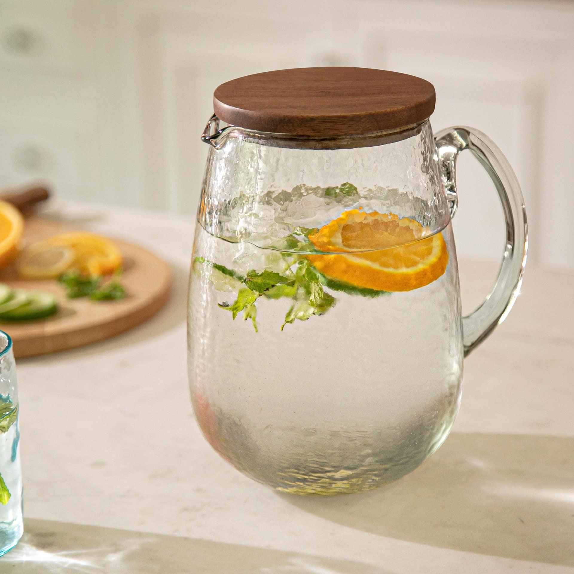 Dewy Glass Jug with wooden lid