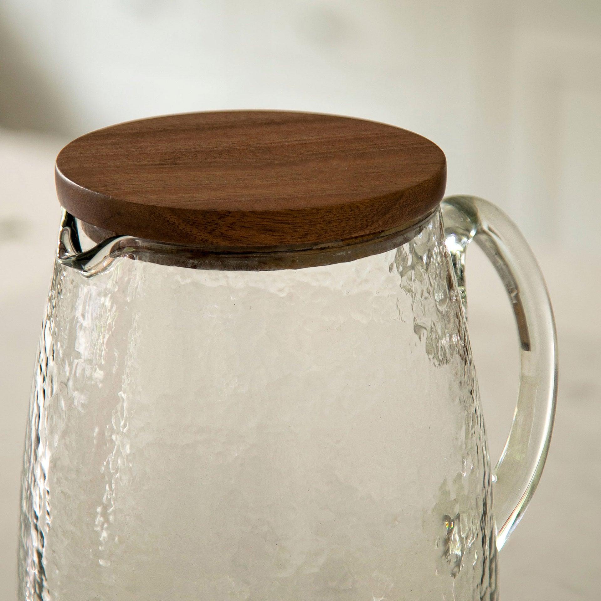 Dewy Glass Jug with wooden lid