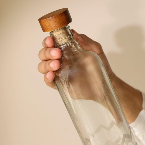 Frosted Chevron Glass Bottle with Brown Wood Stopper - ellementry