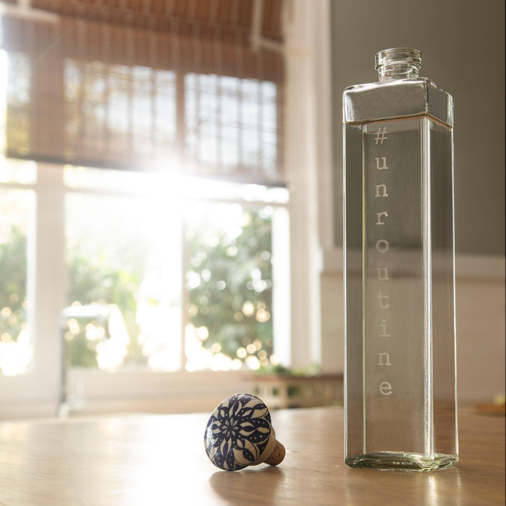 Square glass water bottle with ceramic stopper