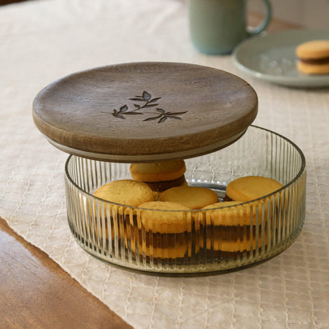 Meissa glass roti box with wooden lid - ellementry