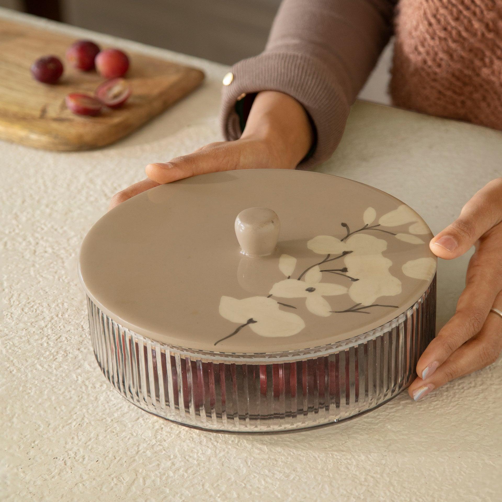 Keya glass roti box with wooden lid