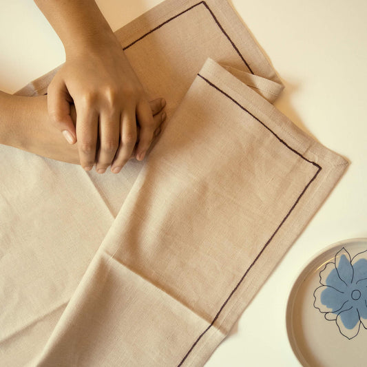 Natural Linen Napkin Set of 6 - ellementry