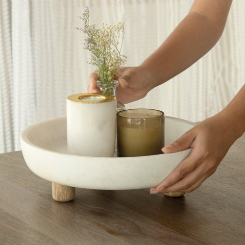Selene marble bowl with wooden legs - ellementry