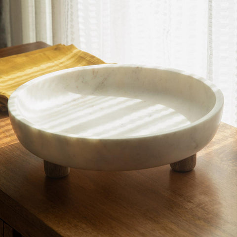Selene marble bowl with wooden legs - ellementry