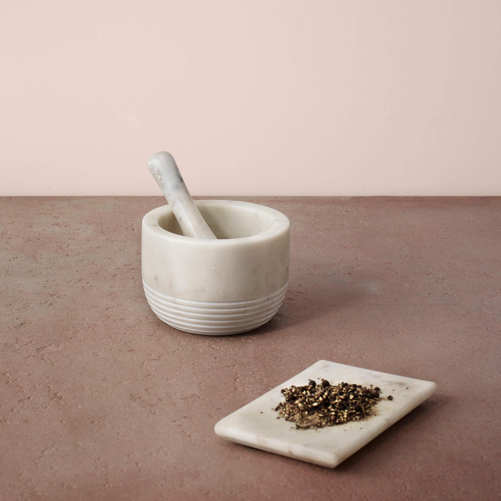 white marble mortar & pestle