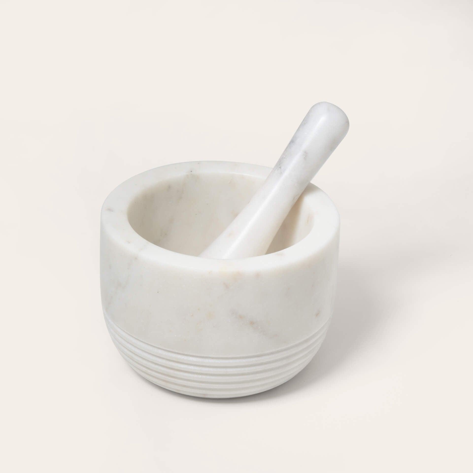 white marble mortar & pestle