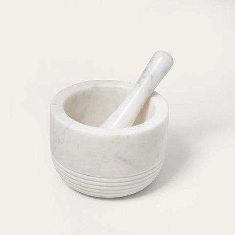 white marble mortar & pestle - ellementry