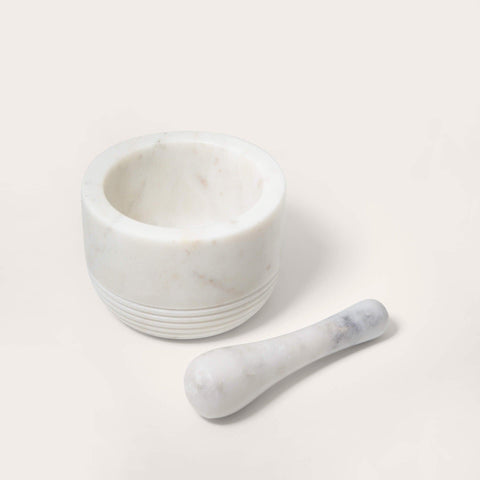 white marble mortar & pestle - ellementry