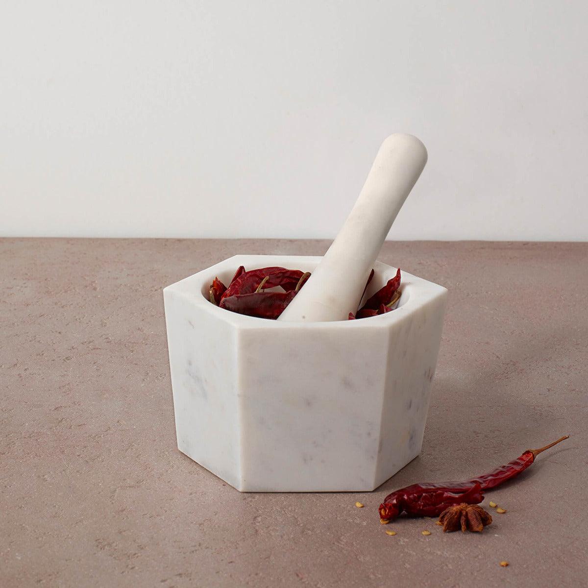 white marble mortar & pestle- small - ellementry