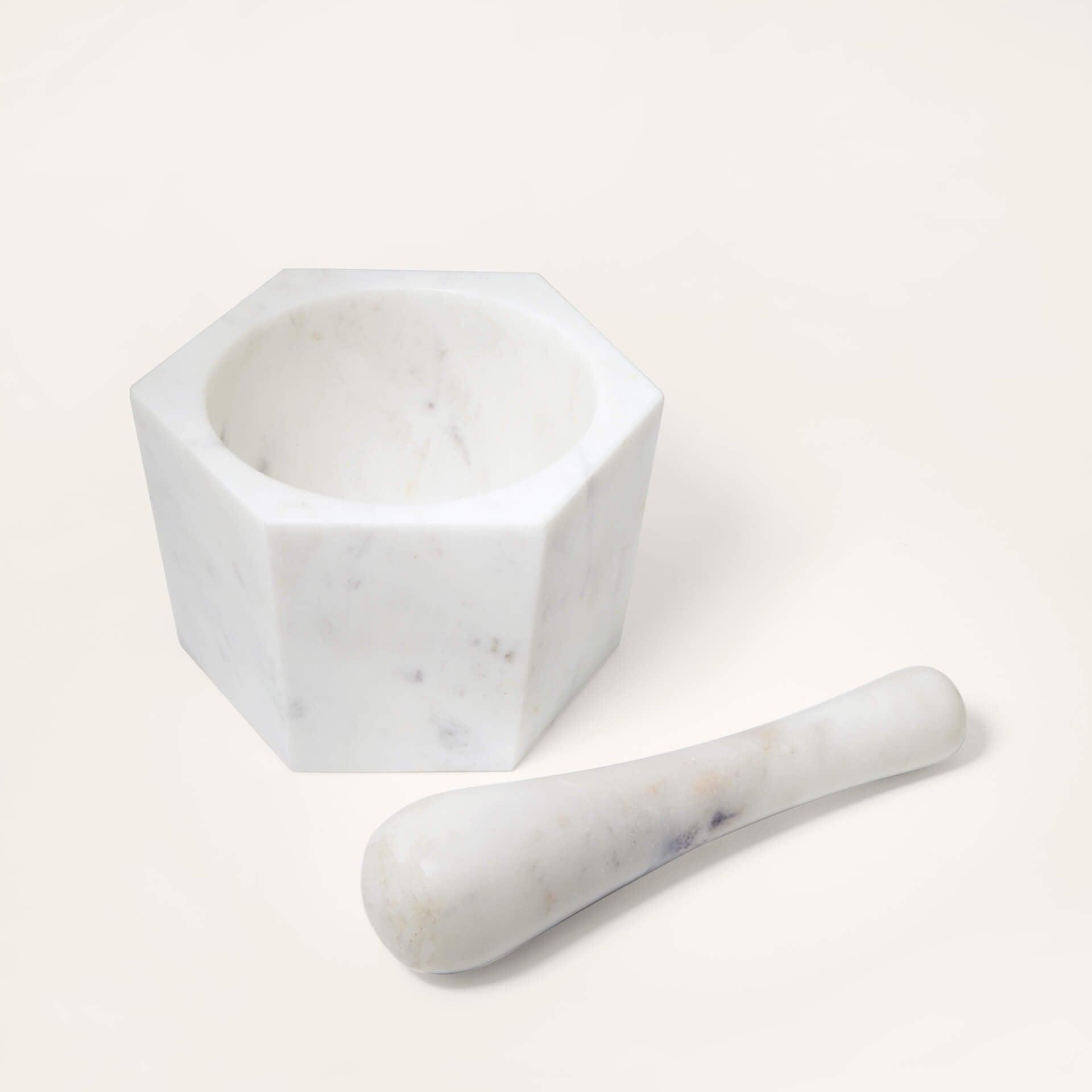 white marble mortar & pestle- small