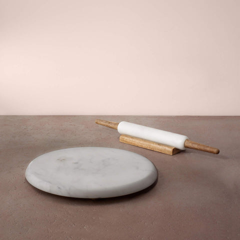 White Marble Chakla Belan with Stand - ellementry