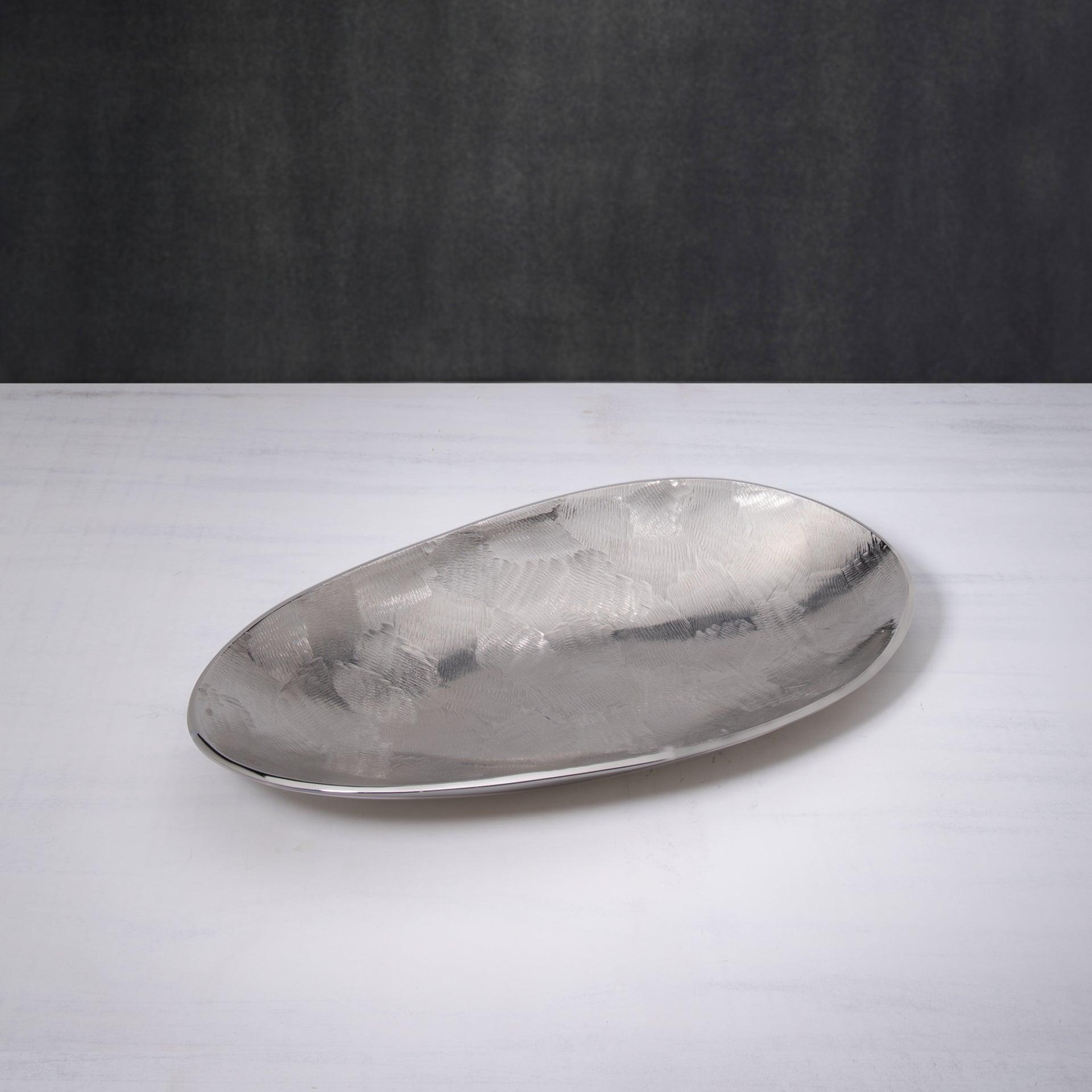 silver textured metal platter- large