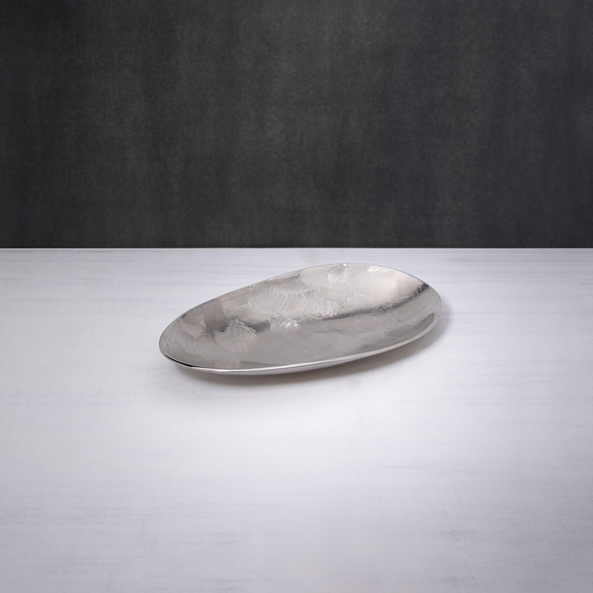 silver textured metal platter- small