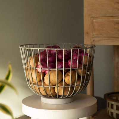 grey metal basket with marble base large - ellementry