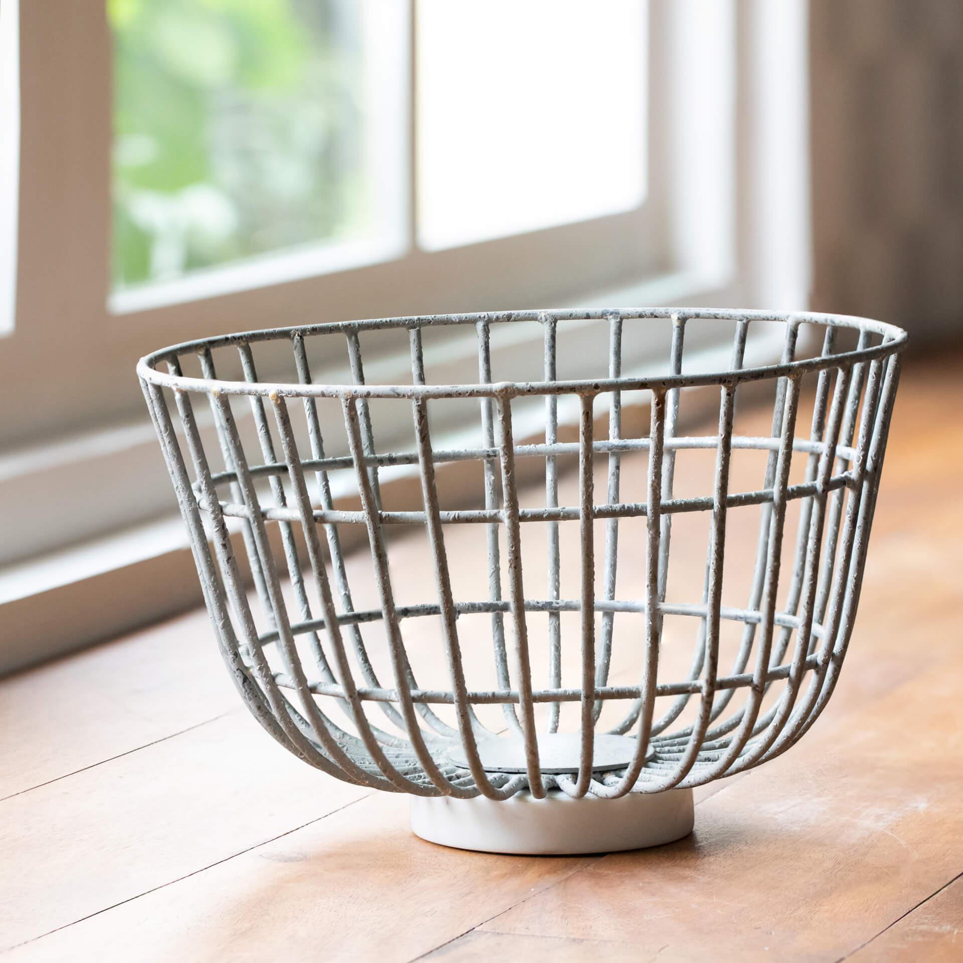 grey metal basket with marble base large