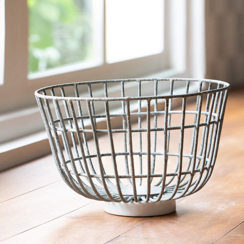 grey metal basket with marble base large - ellementry