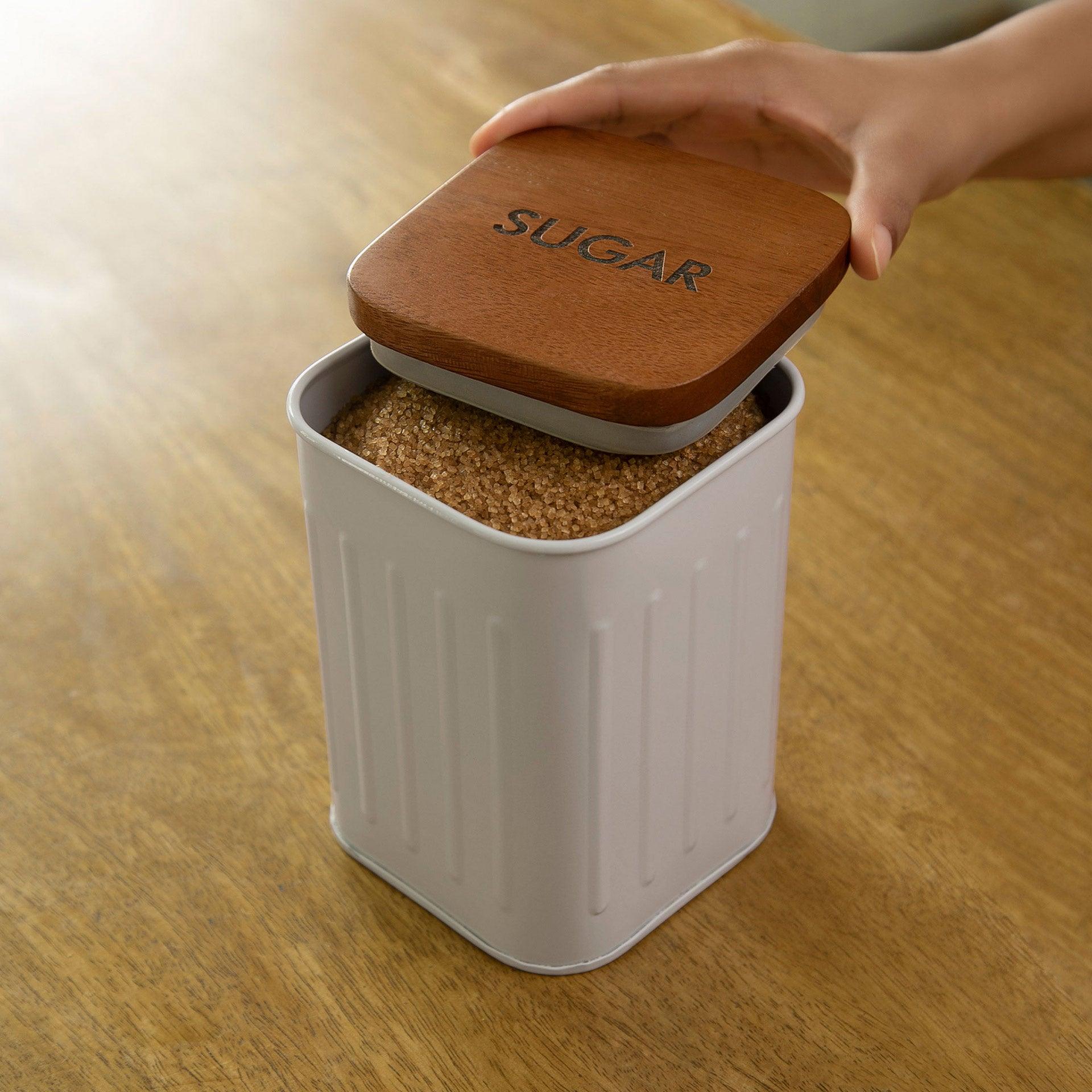 Foursquare sugar container with wooden Lid