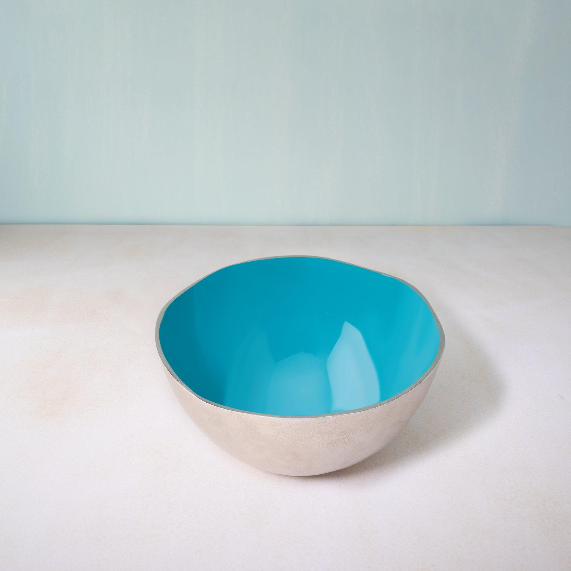 teal metal-enamel fusion fruit bowl- medium