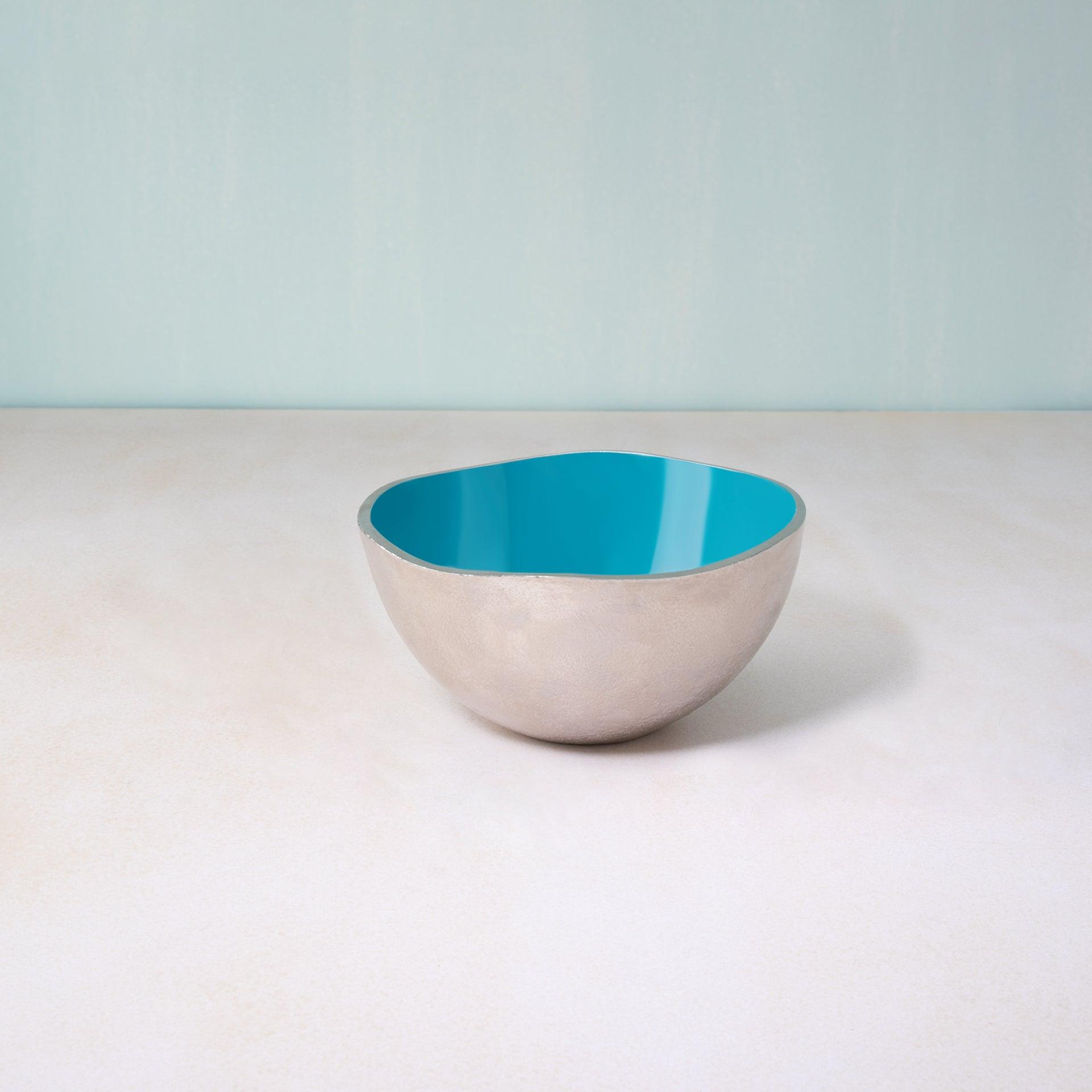 teal metal-enamel fusion fruit bowl- small