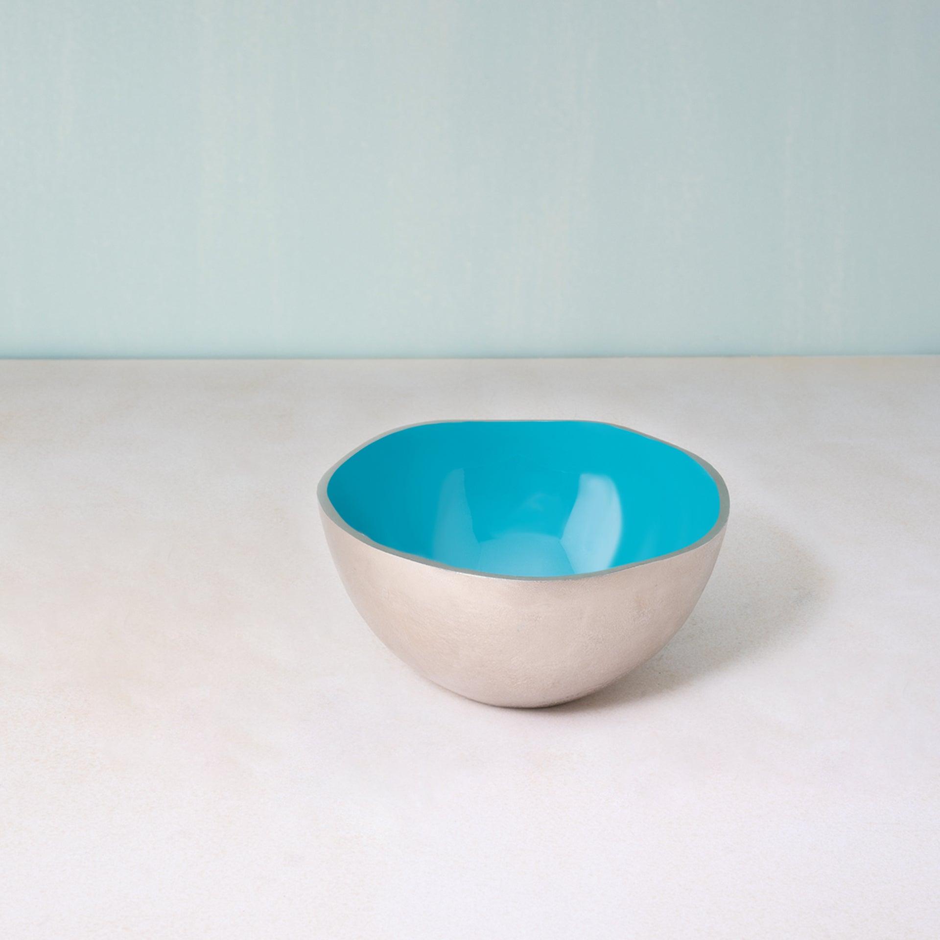 teal metal-enamel fusion fruit bowl- small