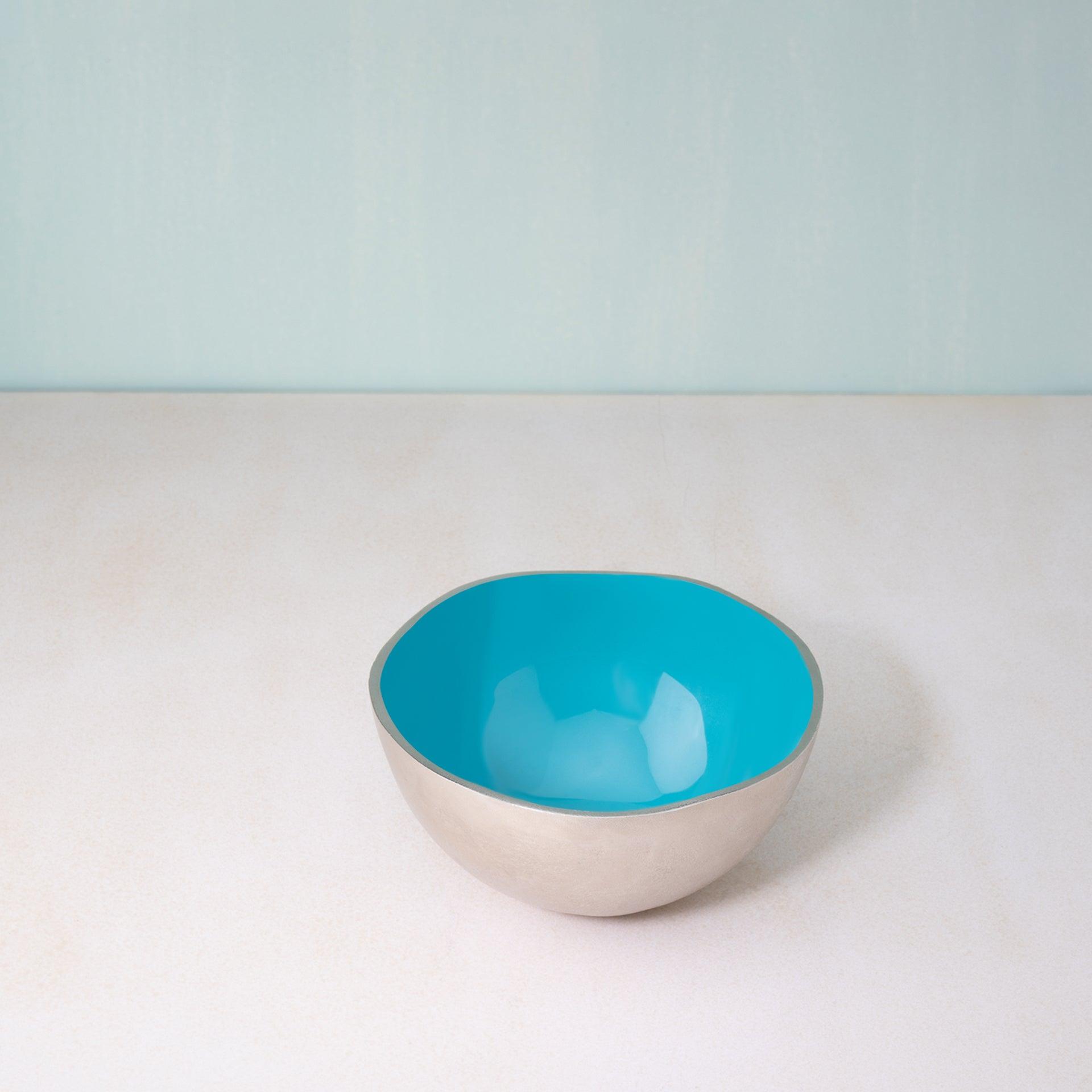 teal metal-enamel fusion fruit bowl- small