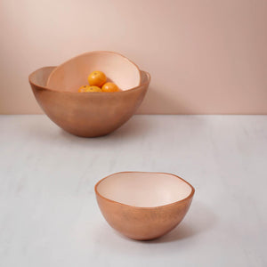 pink metal-enamel fusion fruit bowl- small