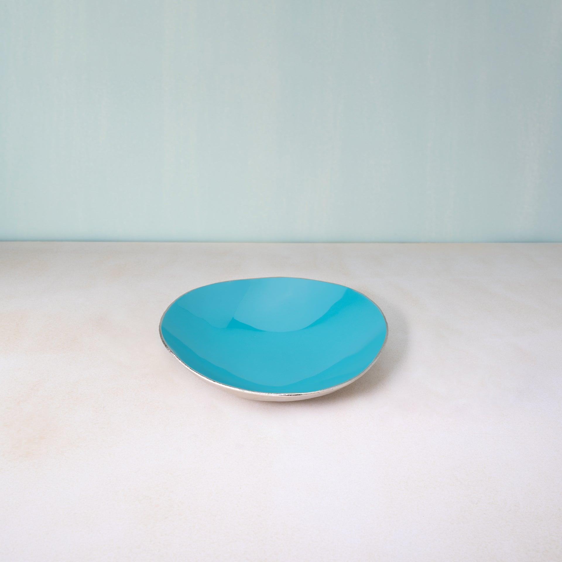 teal metal-enamel fusion platter- medium