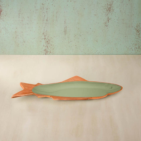 sap green fish metal- enamel fusion platter - ellementry