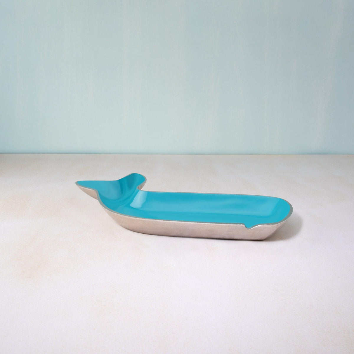 teal dolphin metal-enamel fusion platter - ellementry