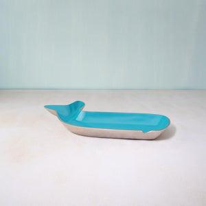 teal dolphin metal-enamel fusion platter