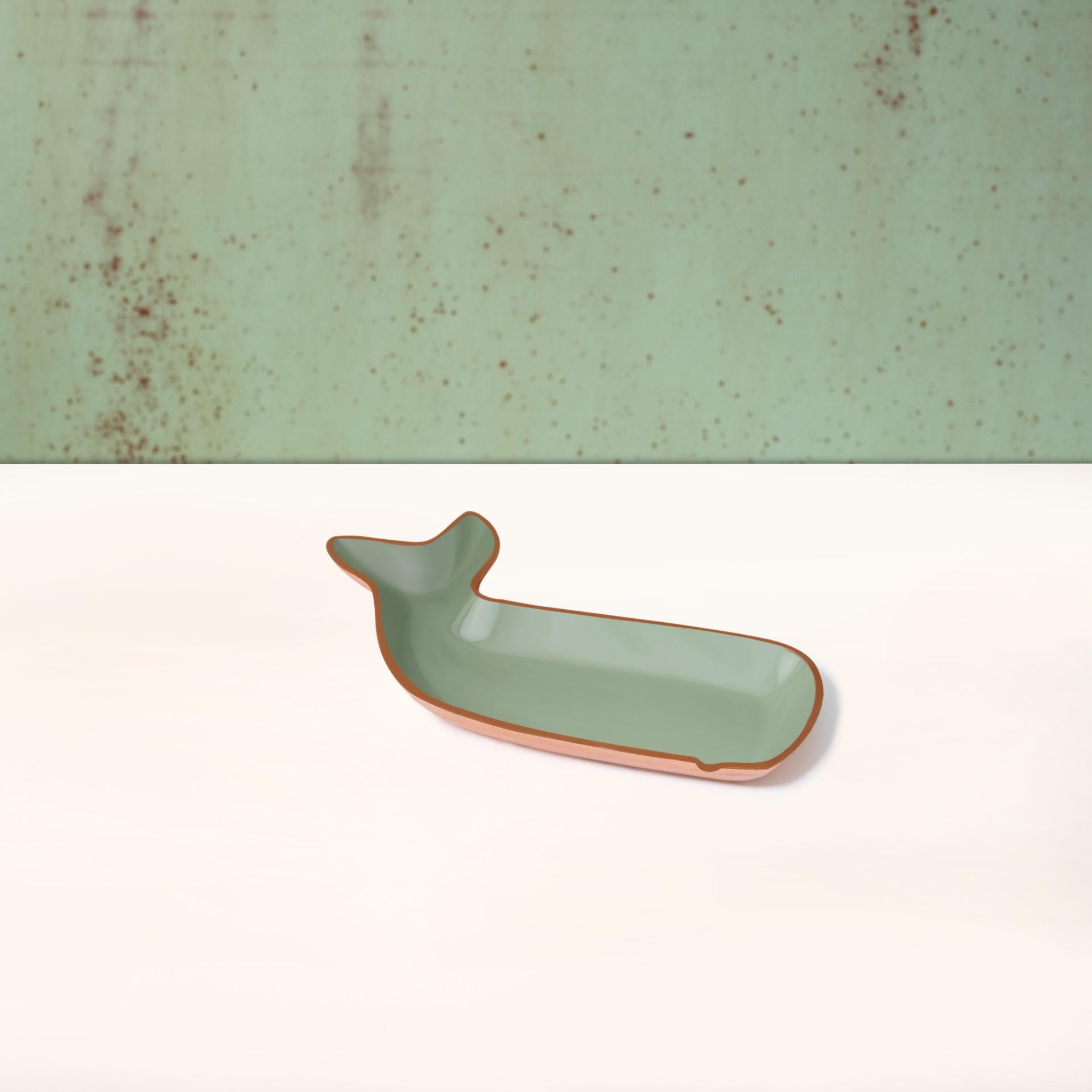 sap green dolphin metal-enamel fusion platter