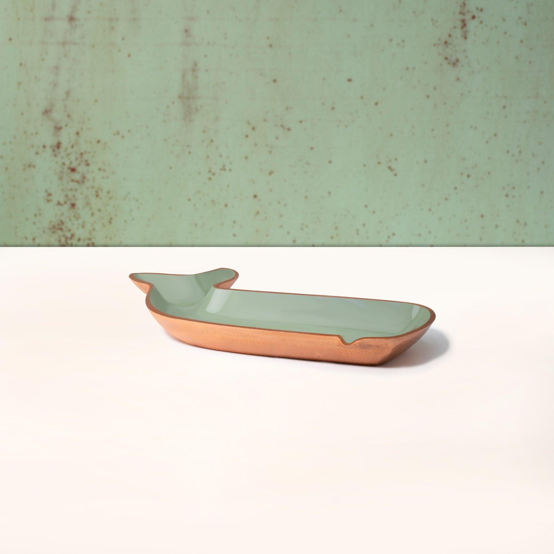 sap green dolphin metal-enamel fusion platter