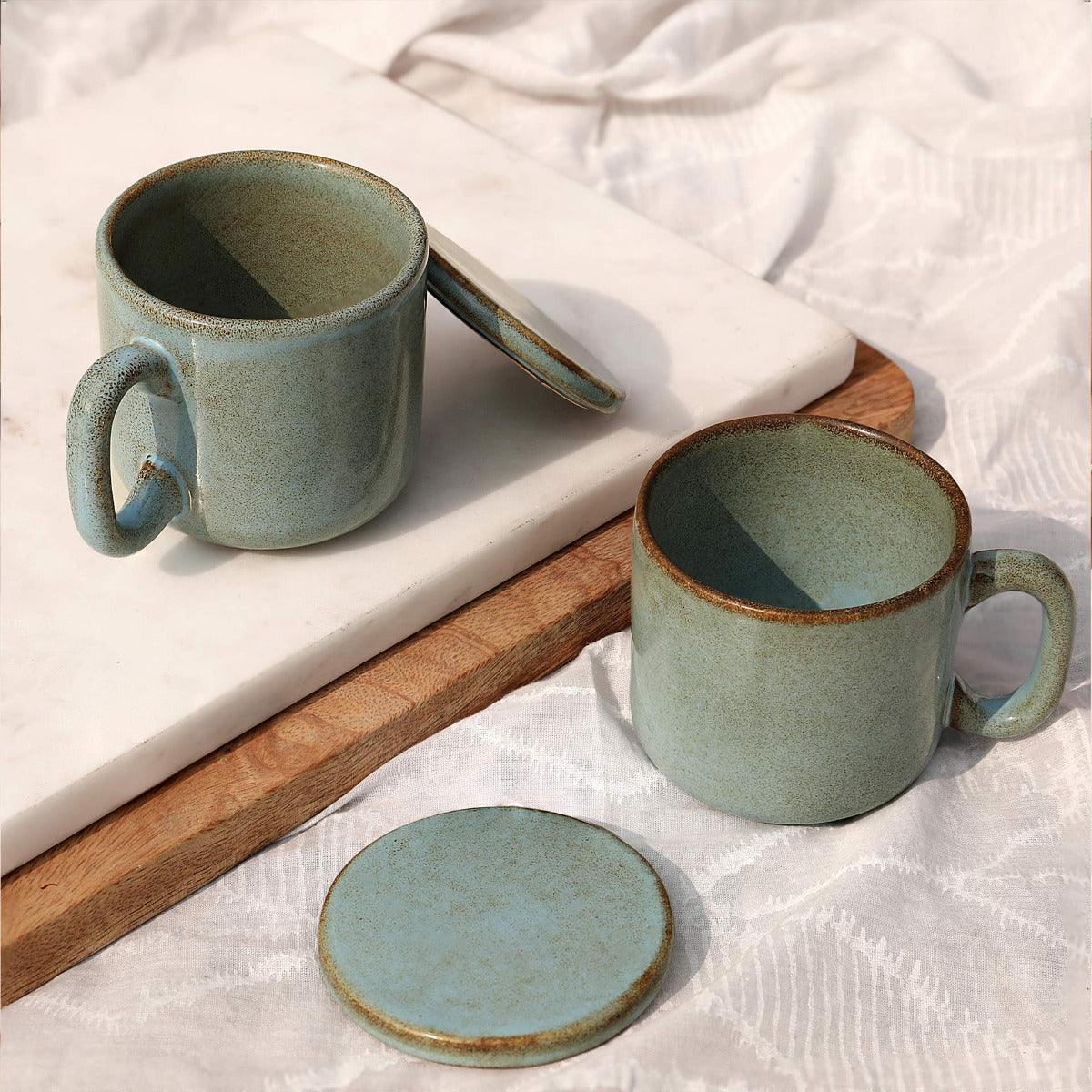 Aqua Rustic Ceramic Mug Set of Two