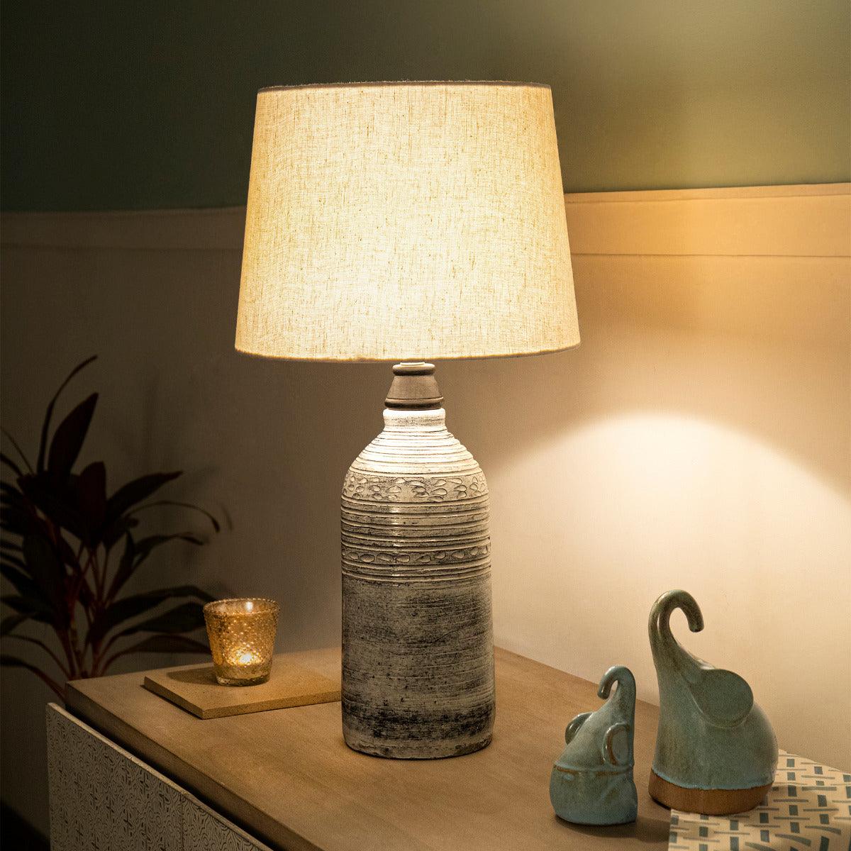 grey terracotta oval table lamp with shade