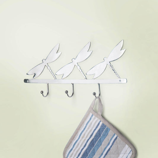 silver metal butterfly wall w/3 hooks - ellementry