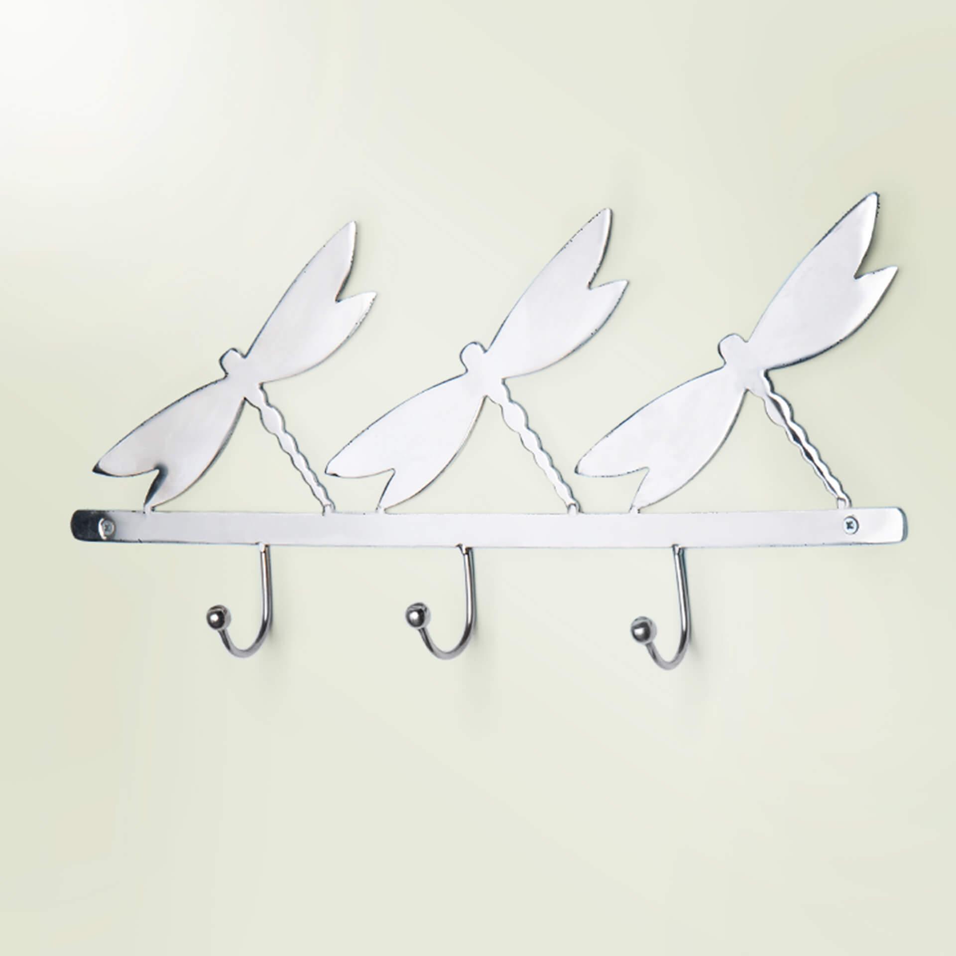silver metal butterfly wall w/3 hooks