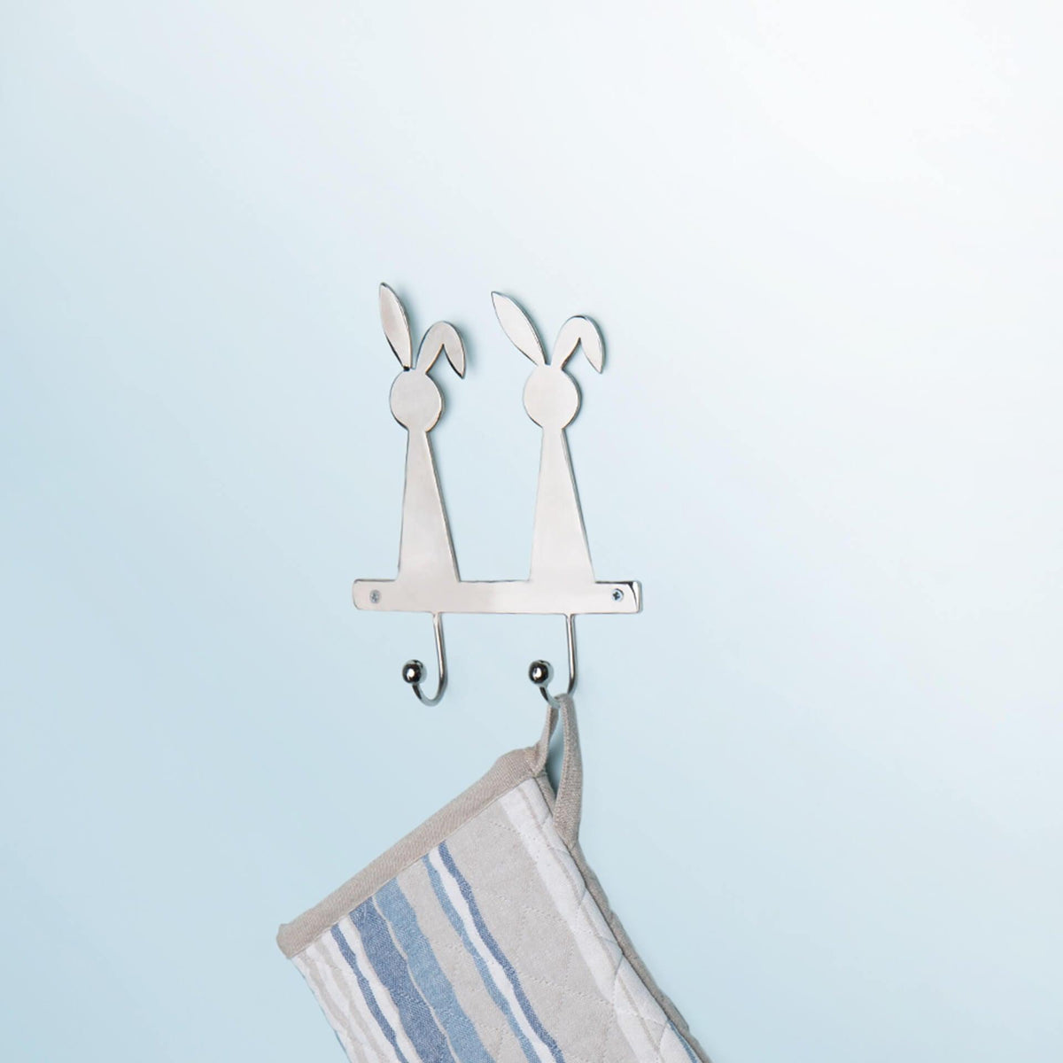 Silver Metal Rabbit Wall W/2 Hooks - ellementry
