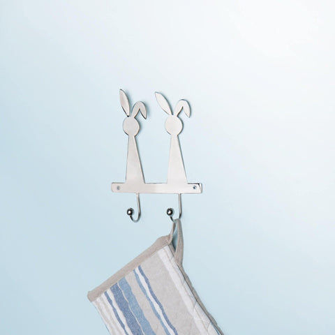 Silver Metal Rabbit Wall W/2 Hooks - ellementry