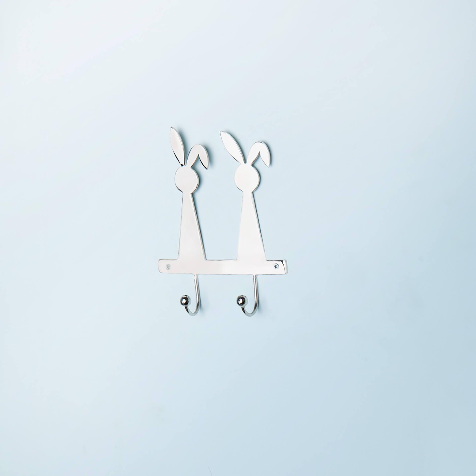 Silver Metal Rabbit Wall W/2 Hooks