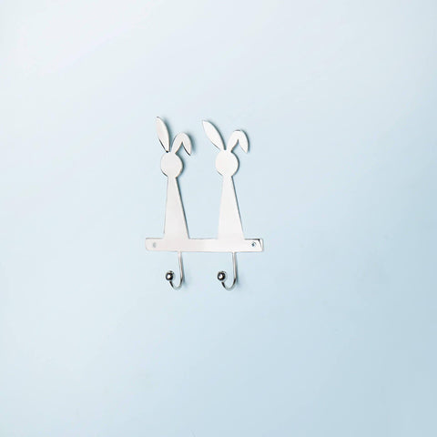 Silver Metal Rabbit Wall W/2 Hooks - ellementry