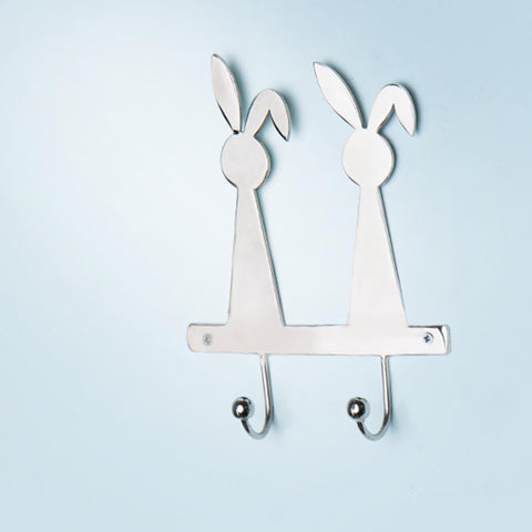 Silver Metal Rabbit Wall W/2 Hooks - ellementry