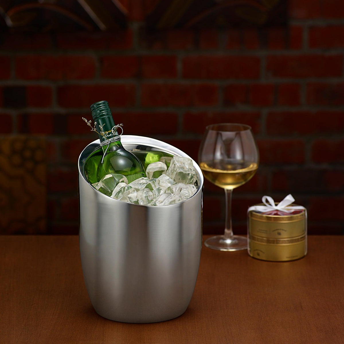 Glossy Silver Metal Wine Cooler - ellementry
