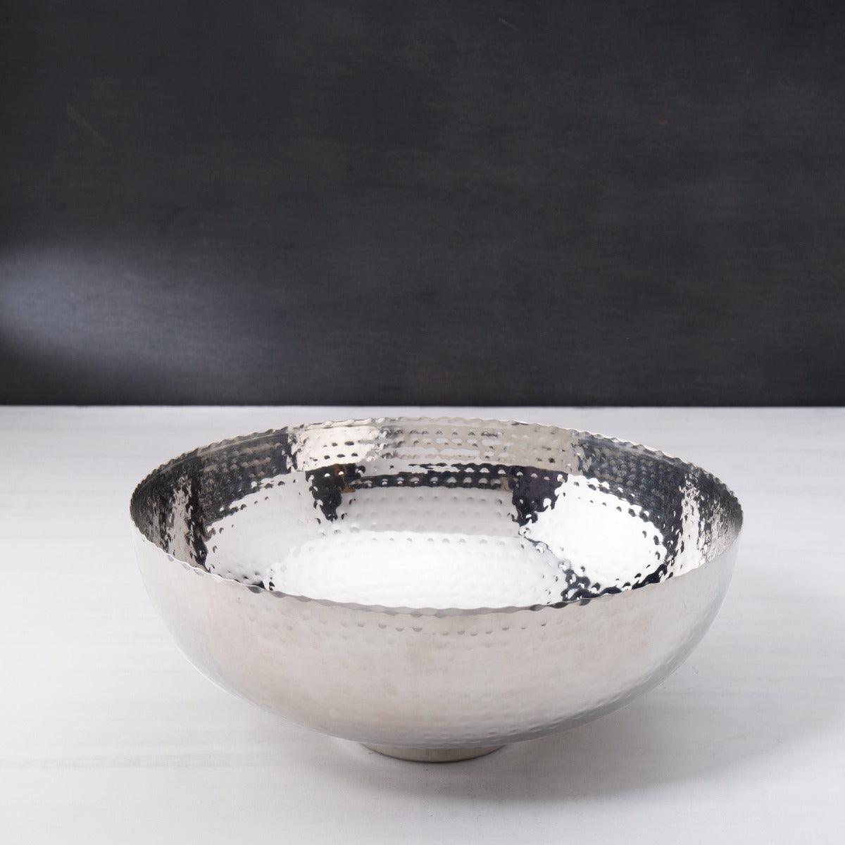 Silver Fluted Metal Table Decorative Bowl