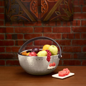 matt silver metal fruit bowl
