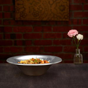 Glossy Silver Metal Serving Bowl