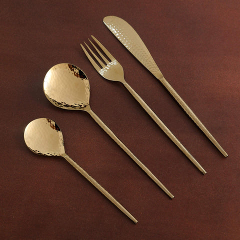 Norah Gold Hammered Cutlery Set of 4 - ellementry