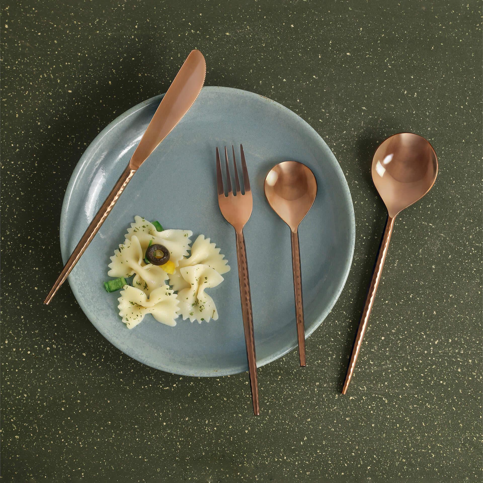 Norah Rose Gold Hammered Cutlery Set of 4