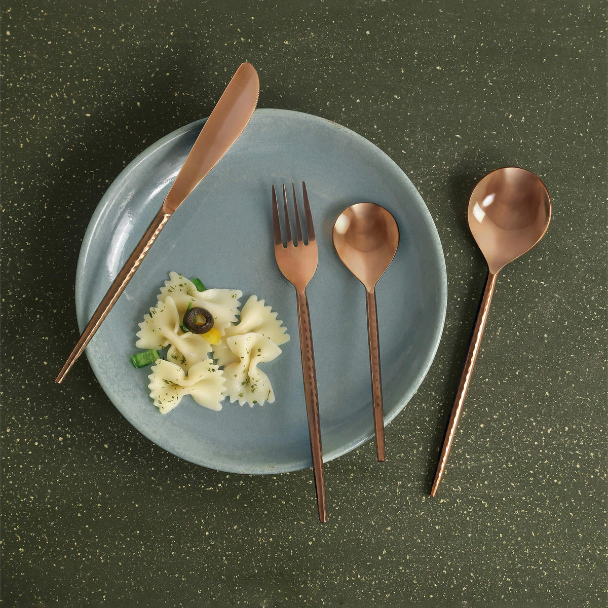 Norah Rose Gold Hammered Cutlery Set of 4 - ellementry