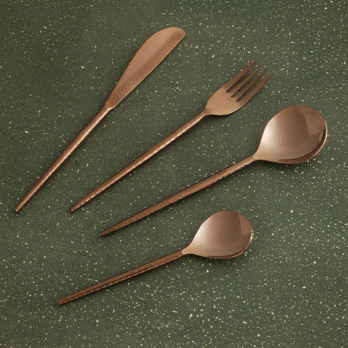 Norah Rose Gold Hammered Cutlery Set of 4